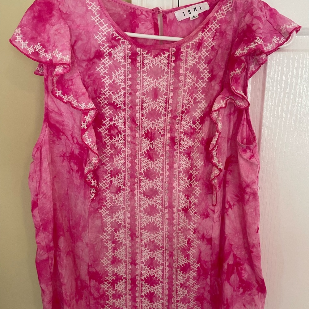 THML Pink Flutter Sleeve Ruffled Blouse EUC